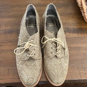 Stuart Weitzman Women’s Beige Woven Lace-Up Oxfords